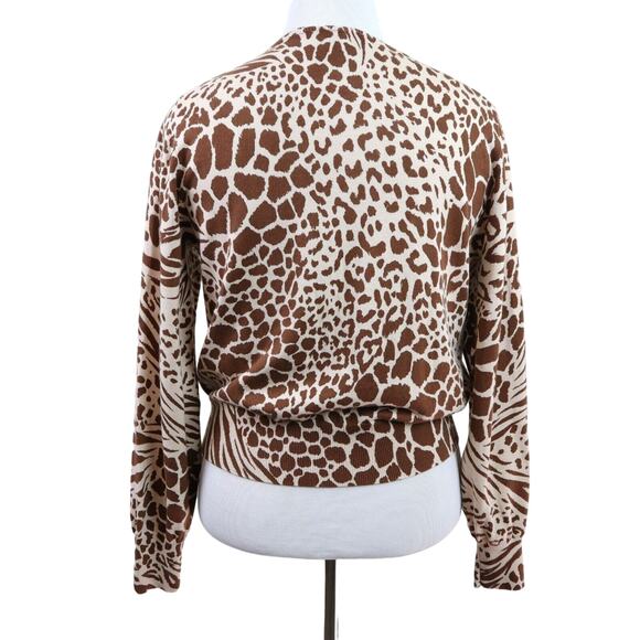 Ann Taylor Size L Cotton Animal Print Ann Cardigan Warm Rosewood - Picture 5 of 10